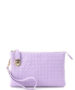 Fashion Faux Woven Leather Messenger Bag with Buckle WU112 LAVENDER